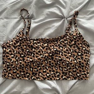 Aerie Leopard Longline Scoop Bikini Top
